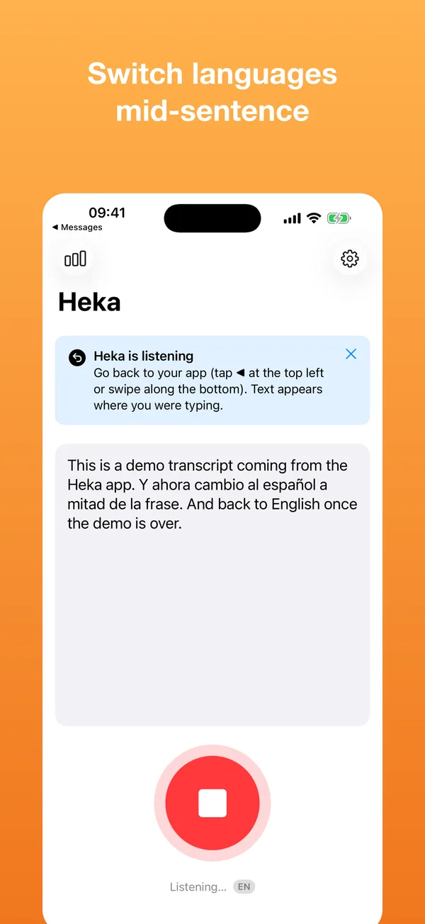 Heka switching between English and Spanish mid-sentence